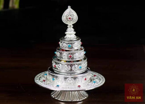 Bộ cúng dàng Mạn đà la cỡ nhỏ mạ bạc (10cm) - Ảnh 2