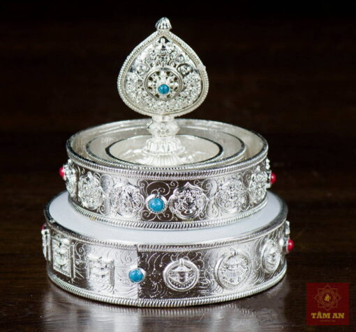 Bộ cúng dàng Mạn đà la cỡ nhỏ mạ bạc (10cm) - Ảnh 5