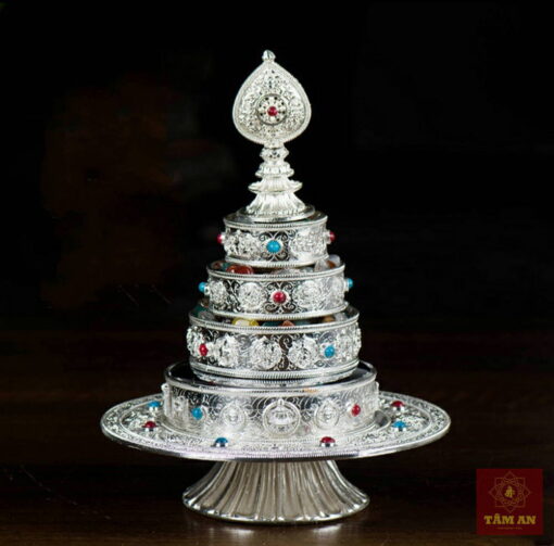 Bộ cúng dàng Mạn đà la cỡ nhỏ mạ bạc (10cm)